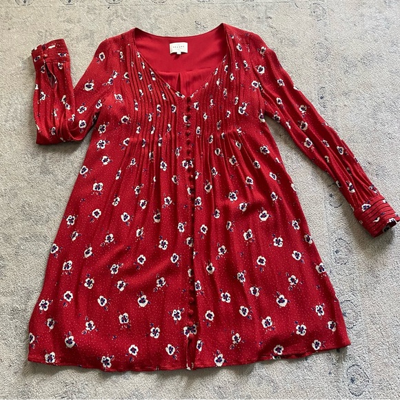 Sezane Joe Mini Dress in Boquet Fond Rouge FR 40 US 8 Red White Blue Floral - Picture 2 of 14